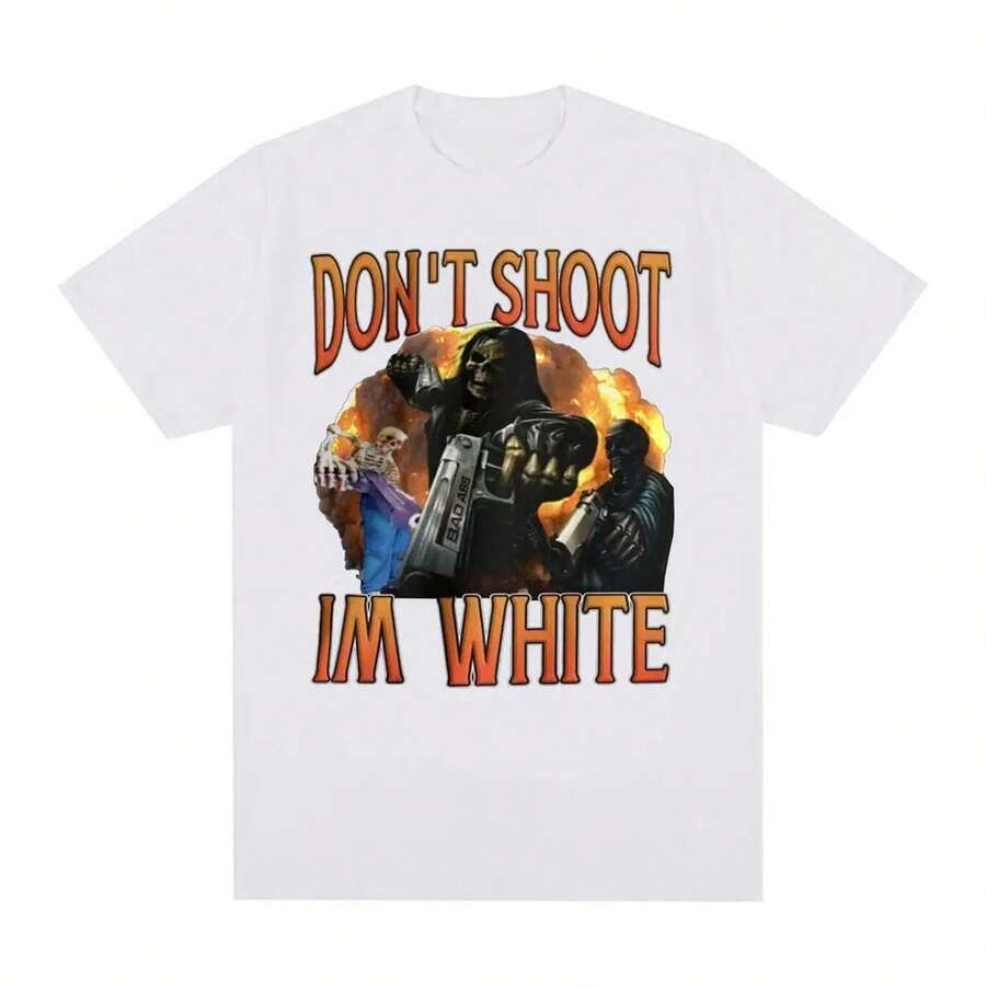 Camisetas con el divertido meme "No dispares, soy blanco" para hombre y mujer. Camiseta informal de manga corta con humor. Camiseta gótica vintage unisex de 220 g de algodón suave, confeccionada con un tejido premium duradero y agradable al tacto, ideal para todo tipo de cuerpo y para uso diario. Camisetas informales transpirables y ligeras, conjuntos elegantes para otoño, perfectas para el día a día, actividades al aire libre, viajes, vacaciones y fiestas temáticas durante todo el año. - Blanco - Ver 1