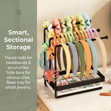 1pc 2-Tier Desktop Scrunchie Organizer, Space-Saving Hair Accessory Storage Box, Hair Hoop & Scrunchie Display Rack, Suitable For Baby Room Storage - Multicolor - View 3