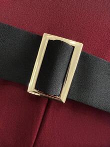 Mono sin tirantes de pierna ancha con hebilla metálica y ribete de contraste para mujer, mono formal elegante de lujo y alta calidad para mujer - Burdeos - Ver 3