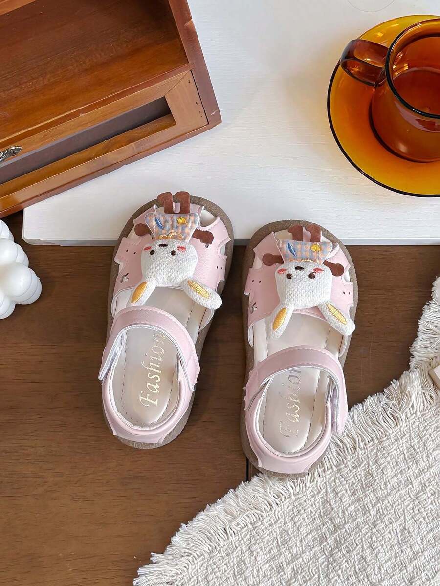 2026 Summer New Girls Cartoon Rabbit Sandals, Soft Non-Slip Hook And Loop Baby Shoes, Sweet Hollow Breathable Princess Shoes - Pink - View 1