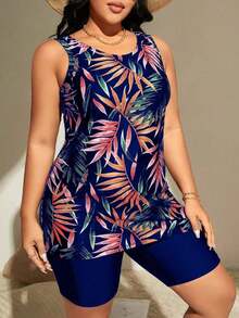 Swim Lushore Vestido de traje de baño con estampado tropical para playa en verano - Azul marino - Ver 3