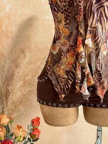 Camiseta asimétrica con decoración de conchas marinas, adecuada para vacaciones en la playa, verano - Multicolor 2 - Ver 5