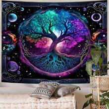1pc Bohemian Style Tree Of Life Pattern Tapestry, Modern Polyester Square Decorative Wall Hanging Suitable For Living Room And Bedroom - Multicolor - View 2
