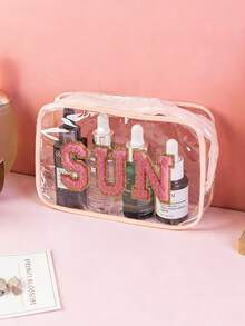 Túi đựng mỹ phẩm chống nước trong suốt SPF, túi đựng đồ vệ sinh cá nhân khóa kéo PVC, túi du lịch cầm tay SPF đính bông xốp, tùy chọn size nhỏ/lớn - Nhiều màu - Xem 7