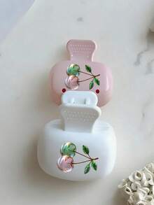 Tempat Sikat Gigi Dopamin Desain Kristal Ceri - Pola Ceri yang Lucu dan Cantik, Pengorganisasian Rumah, Set Klip Sikat Gigi dan Pelindung Kartun, Desain Ringkas dan Portabel Mudah Dibawa, Melindungi Kepala Sikat Gigi, Dilengkapi Lubang Ganda untuk Drainase dan Ventilasi, Cocok untuk Penggunaan di Rumah, Asrama, dan Perjalanan | Rak Penyimpanan Kepala Sikat Gigi yang Lucu, Cocok untuk Pengorganisasian Kamar Mandi, Cocok untuk Penggunaan di Rumah dan Asrama - MultiWarna - View 3