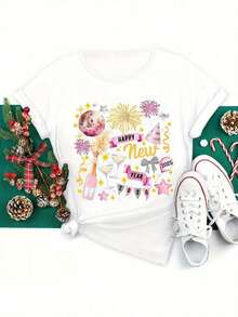 1 Piece Of Raggedy Ann & Andy Women's Plus Size Graphic Print T-Shirt, Casual Short Sleeve Crew Neck Tee, Medium Stretch Fabric, All-Season Comfort, Fashionable Summer Top, 180g 100% Cotton, Designs Are Fully Printed. Unisex. - 白色 3 - 查看 1