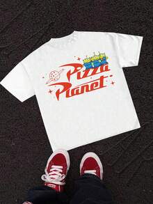 Officially Licensed By Disney: Men's Summer "Toy Story" T-Shirt - Featuring The Aliens And A Retro "Pizza Planet" Space Print. This Street-Casual Style Tee Is Crafted From An Ultra-Soft, Breathable Fabric-Making It The Perfect Choice For Both Everyday Wear And Theme Park Adventures. - trắng - Xem 3