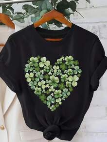 Plus Size, Plus Size Graphic Print T-shirt, Short Sleeve Crew Neck Casual Top for Summer & Spring, Women's Plus Size Clothing - Negro - Ver 2