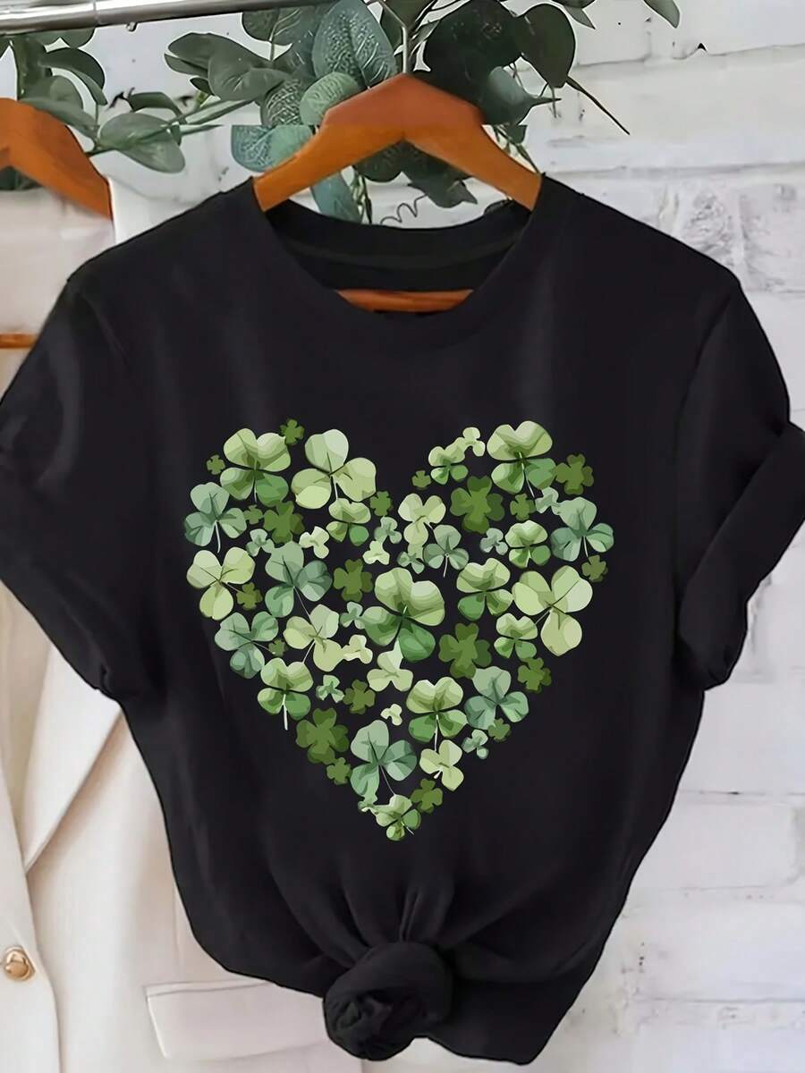 Plus Size, Plus Size Graphic Print T-shirt, Short Sleeve Crew Neck Casual Top for Summer & Spring, Women's Plus Size Clothing