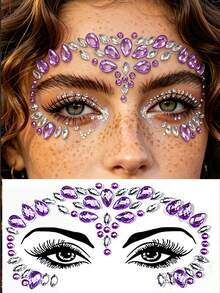 5/1pc 3D Glitter Gem Face Stickers, Sparkling Mermaid Face Stickers, Rhinestone Gem Eye Body Decoration Stickers, Suitable For Party Accessories, Y2K, Concert Looks, Face Decoration, Music Festival, Face Gems, Holiday, Holiday Accessories, Disco, Gift - Multicolor - View 7