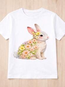 Conejo floral T1S1Hirt, Conejo acuarela, Top de PascuA1 Pastel. - Blanco - Ver 2