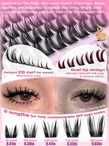 142 Clusters Rabbit Hair Eyelash Extensions, Cartoon Style Pointed Tip Wispy Eyelash Extensions 8-16mm Natural Look Eyelash Enhancer, 5-6-7mm Fairy Base Cluster Lashes - D - View 2