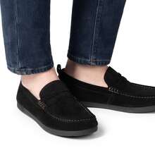 Men's Penny Loafers Suede Leather Moccasins Casual Driving Shoes Slip-On Lightweight Comfortable Shoes - 黑色 - 查看 4