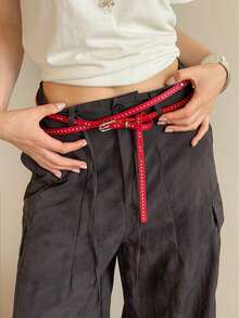 1pc Women's Double-Layer Rivet Decorated Belt, Easy To Match With Jeans, Sexy Leather Accessory - Multicolor - View 2