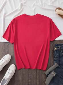 Gift | 100% Pure Cotton And Breathable | 1pc Fashionable Women's Round Neck Short Sleeve T-Shirt With [Lemon] Print, Comfortable And Stylish T-Shirt Suitable For Casual Daily Wear - 紅色的 - 查看 3