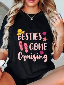 Elegante Camiseta Diaria Unisex 100% con Temática de Crucero - Diseño de Crucero para Mejores Amigos, con motivos de cruceros y vacaciones, camiseta casual de verano de manga corta y cuello redondo suave, adecuada para fiestas en la playa, despedidas de soltero/a, viajes y vacaciones en crucero - Divertidos conjuntos para parejas de mejores amigos (lavable a máquina) - Idea de regalo para el Día de la Madre/Día del Padre - Unisex, sin cinturón, largo regular, corte en H, camiseta de moda divertida con diseño de crucero. - Negro - Ver 1