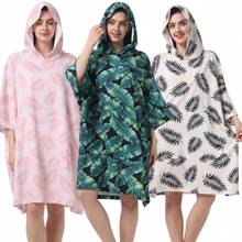 1 pieza Nuevo Modelo de Primavera/Verano Bata Ligera, Poncho con Capucha de Estampado Tropical de Palmas, No Adherente, Diseño Unisex, Adecuado para Aguas Termales, Playa, Vacaciones, Uso Cómodo - Las hojas de color verde oscuro se pueden usar como manta. - Ver 2