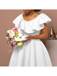 Elegant Summer Dress With Ruffles And A Full Skirt - White - View 4