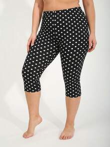 Quần legging nữ size lớn màu đen họa tiết chấm bi co giãn mùa hè cho tập thể dục, yoga, hoạt động ngoài trời, đi du lịch và đi bộ - màu đen - Xem 6