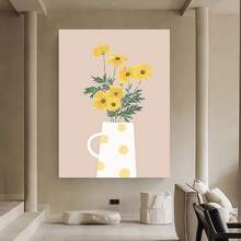 Enmarcado 1 lienzo enmarcado con diseño floral: margaritas amarillas en una jarra blanca con lunares dorados, marco negro clásico, perfecto para la decoración del hogar, la oficina o el bar, regalo ideal para Pascua, el Día de los Inocentes, el Día de la Madre, graduaciones, uso interior/exterior, decoración de pared interior | Diseño de marco clásico | Impresión duradera de alta calidad, decoración floral - Enmarcado - Ver 2