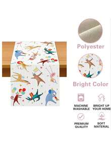 1pc Linen Table Runner Featuring A Jungle Animal Zoo Theme, Perfect For Birthday Parties, Baby Showers, And Home Dining Decor - Apricot - View 6