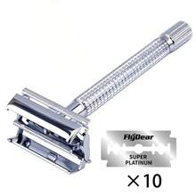 Maquinilla de afeitar de plateada de doble filo con hojas, mango texturizado, chapado, antioxidante, set de afeitado tradicional con perilla inferior para la hoja, para el cuidado de la barba y el bigote - Soporte para maquinilla de afeitar en forma de T, de acero inoxidable plateado. - Ver 8