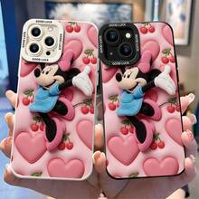 Disney Minnie Mouse Phone Case, Cherry Love Protective Cover. Compatible With IPhone 17, 16, 15, 14, 13, 12, 11 Pro Series And Galaxy S22, S23, S24, S25 Models, Featuring Plush-Style Minnie Mouse Jumping Against A Pink Background With Embossed Hearts And Cherries, Perfect For Cute Disney Fans, Ideal For Birthdays, Holidays, Anniversaries, Graduation Gifts, Or Any Special Occasion To Surprise Family, Friends, Classmates, And Loved Ones. - màu đen - Xem 3