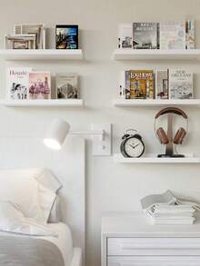 1 pieza Estantería de pared práctica, estantería decorativa de almacenamiento montada en la pared, estantería colgante de pared para TV, estantería de tablero de una sola pieza, estantería de pared para sala de estar, dormitorio, mesita de noche - Ver 11