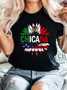 Camiseta Chicana para Hombres, Mujeres, Niños y Niñas, con la Bandera de México y Estados Unidos, Transpirable y Cómoda - Negro - Ver 1