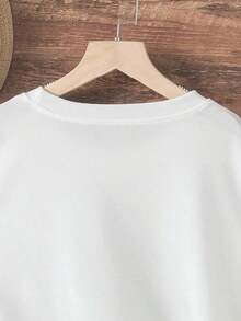 Comfortable Women's Summer Short T-Shirt With Letter Print And Round Neck, Summer Tops. - White - View 3