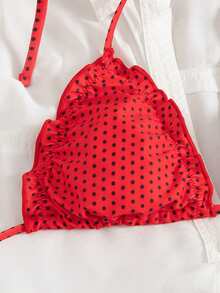 PEPPERMOLLY Bộ bikini chấm bi dành cho nữ, áo tam giác xếp nếp kết hợp với quần bơi buộc dây phía trước, đồ bơi mùa hè thích hợp cho bãi biển và tiệc bể bơi. - Đỏ - Xem 5