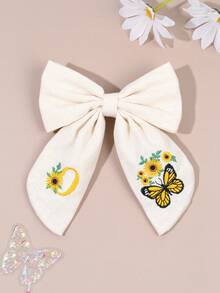 1件 26字母刺繡白色布料髮夾，甜美字母向日葵蝴蝶圖案髮夾，精緻女孩優雅髮夾，返校季 - 彩色 - 查看 20