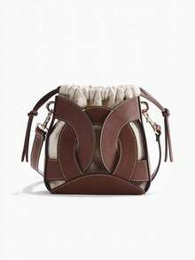 Nueva bolsa de cubo mini con cierre de cordón para mujeres, bolso pequeño versátil de hombro/cruzado de color marrón vintage - Marrón - Ver 2