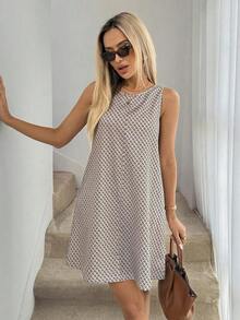 Vestido de lino sin mangas de línea A con bolsillos acolchados, conjunto de vacaciones elegante con estilo "Old Money" para mujer - Multicolor 3 - Ver 3