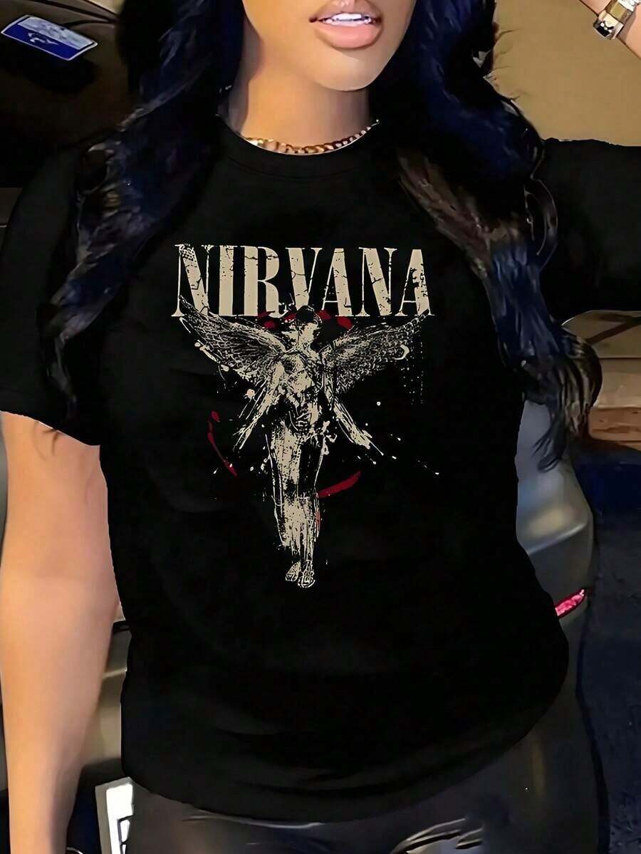 Respirable Playera Negra Liso de Mujer de Corte Holgado, Camiseta Estética Grunge con Gráfico de Ángel Caído y Alas, Tops de Moda Juvenil y Alternativa, Blusas Bonitas Elegantes, Ropa Vintage de Rock, Camisas Lindas, ropa de calor mujer - Negro - Ver 1