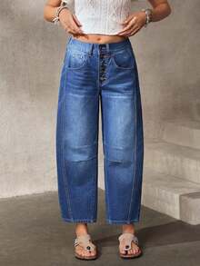 Jeans informales desgastados y desgastados, con ajuste de novio para mujer - Azul 3 - Ver 4