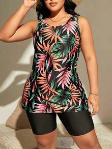 Swim Lushore Vestido de traje de baño con estampado tropical para playa en verano - Negro - Ver 3