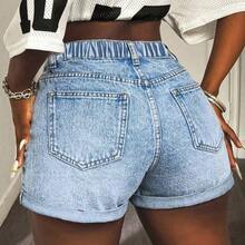 Plus Size Women Blue High Waist Casual Summer Denim Super-Short Shorts - Lavado ligero - Ver 3
