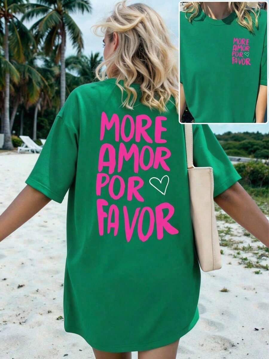 Camiseta de talla grande con estampado floral de verano - Verde Oscuro - Ver 1