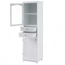 Bathroom Cabinet Measuring 45x36x160cm, Glass Doors, Two Cabinets, Two Drawers, Adjustable Shelves, Gold Handles, Drawer Guides At The Bottom, White Color. - White - View 8