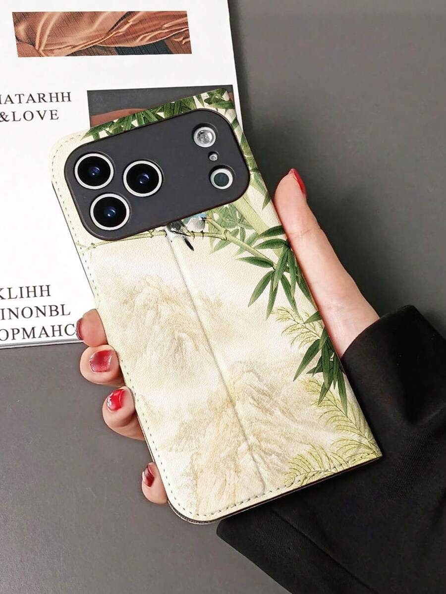 1件装优雅水墨竹林风景图案全包覆经典防摔高品质桑蚕丝质感PU皮革翻盖手机壳,带可折叠支架,方便观看电视/视频,设有卡槽,全方位保护手机,适合作为生日/节日礼物送给朋友、家人、情侣或自己,兼容 17/ 17 Air/ 17 Pro/ 17 Pro Max/ 16/ 16 Plus/ 16 Pro/ 16 Pro Max/ 15/ 15 Plus/ 15 Pro/13/14/12/11 - 彩色 - 查看 1