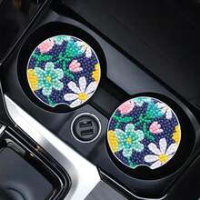 2pcs DIY Diamond Painting Car Cup Coasters, 2.8 Inch Anti-Slip Coasters, Universal Car Interior Decor, Shiny Feminine Style, Multipurpose For Car, Home And Office Desk - View 15