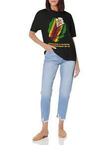 Camiseta Básica de Cuello Redondo para Mujer con Estampado de Rosas y Flores - Algodón Suave, Corte Ajustado, Versátil para Uso Diario - Estilo Urbano Vintage, Unisex, Camiseta de Manga Corta de Algodón Holgada con Cuello Redondo, blusas para mujer, playeras de mujer, blusas casuales para dama. - Negro - Ver 2