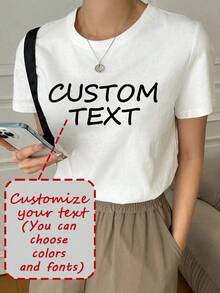 blusas para mujer playeras de mujer blusas casuales para dama  Camiseta de manga corta personalizada para mujer, agrega texto (lema/frase especial/frase divertida/nombre/eslogan, etc.), elige el color y la fuente preferidos, diseña tu propia camiseta impresa personalizada como regalo para tu novia.De moda, hippie, casual, minimalista y distintiva, personalización personalizada, única.Regalo ideal para ropa de hombre, armario cápsula, ropa básica/urbana para hombre, para novio, familia, amigos, adecuado para cumpleaños, vacaciones/feriados, escuela/competencia, deportes/escalada, otoño de moda, eventos urbanos, etc. AF4V - Blanco - Ver 1