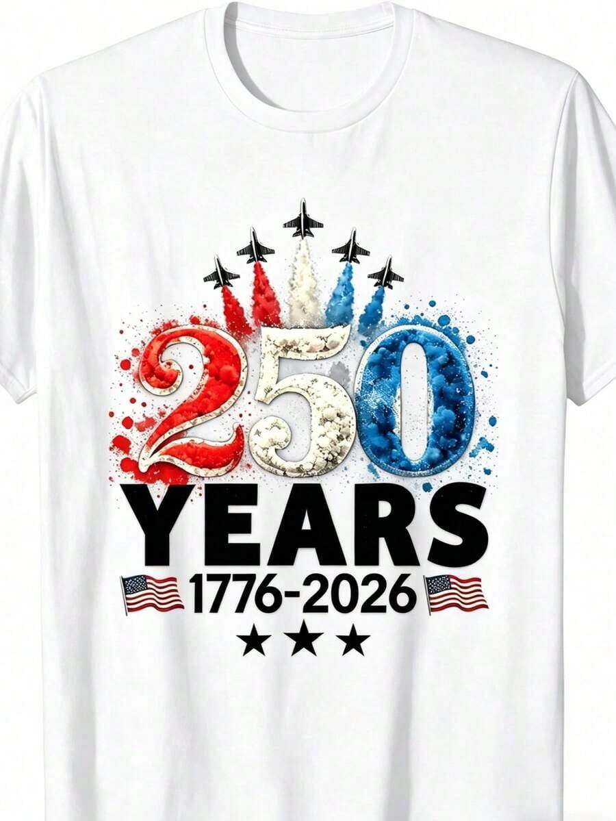 250 Years Of America: Celebrating The 250th Anniversary Of American Independence On July 4, 2026. Unisex Breathable T-Shirt, Available In Spring And Summer Sizes S-XXXL - 白色 - 查看 1