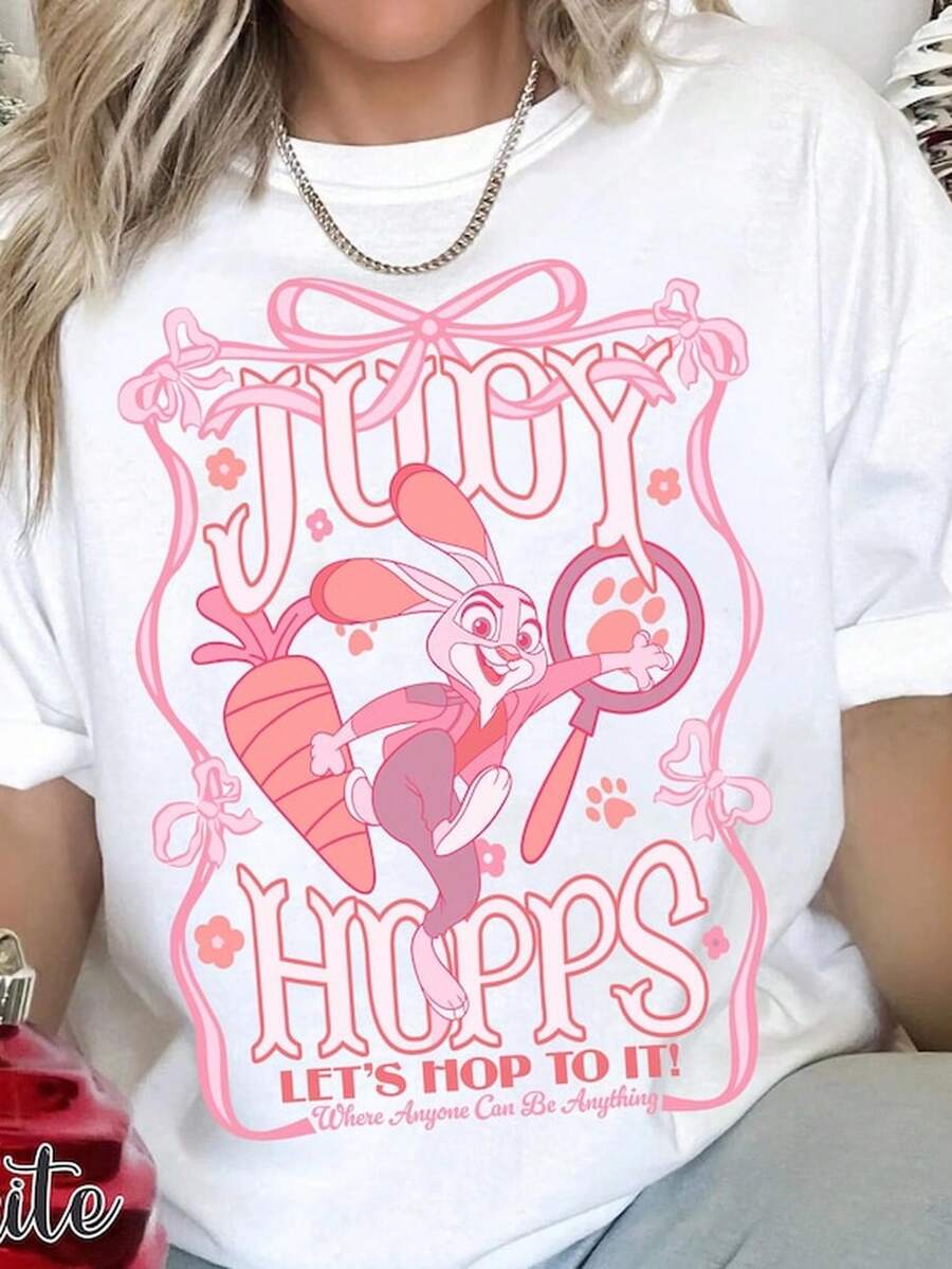 Coquette B1Ow Z1ootopia 2 S1Hirt, Cute Judy Hopps S1 Let'S1 Hop To It T1EE, VaC1Action Family Matching TR1ip Oui. - 白色 - 查看 1