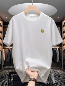 Camiseta de manga corta de cuello redondo con estampado gráfico sencillo, versátil y casual para uso diario y trayectos, para hombre, verano100% Cotton - Blanco - Ver 1