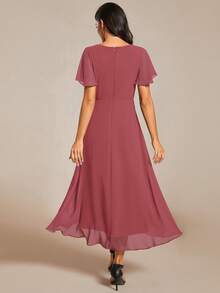 EVERPRETTY Đầm phù dâu màu trơn thanh lịch, đầm dạ hội trang trọng dành cho khách dự đám cưới. - Màu Hồng  Dưa hấu - Xem 5