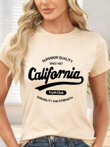 Gift Letter Print T-Shirt For Leisure And Everyday Use Soft - Aprikot - View 7