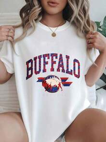 Camiseta Casual de Manga Corta para Mujer - Diseño con el Logo de Buffalo Bison, Cuello Redondo, Top de Verano, Lavable a Máquina, Camisetas para Damas, Ropa Casual, Estilo Moderno, Ajuste Cómodo  
 -Blanco - Blanco - Ver 7